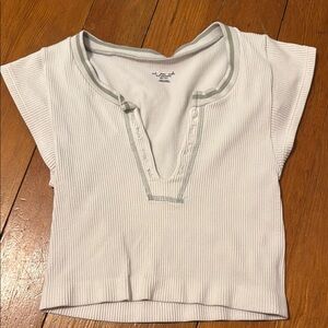 White Ribbed Short Sleeve Top
